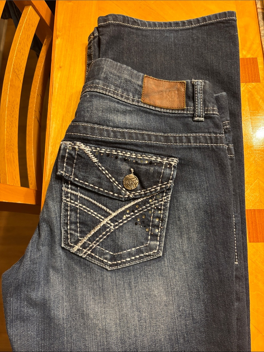 BKE Women's Dark Blue Boot Cut Jeans with Contrast Stitching